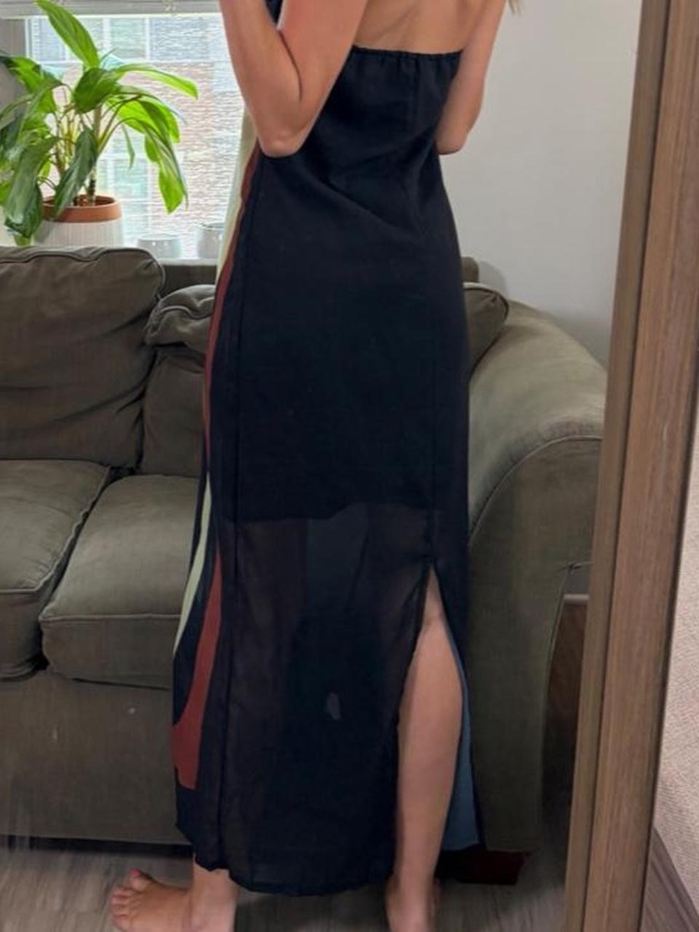 Strapless Maxi Dress in Olive Green Abstract Print - Picture 7 of 7